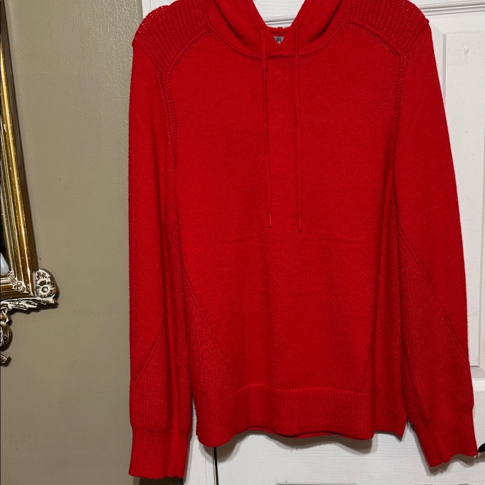 Marled Soft Red Knit Hoodie Sweater